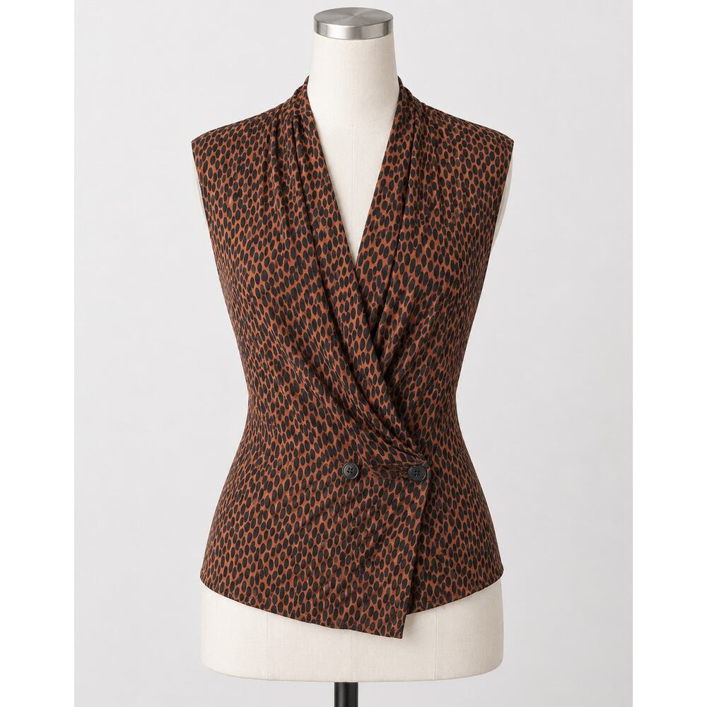 Vintage 100% Silk Leopard Print Top Brown Black Petite Small Anne Klein